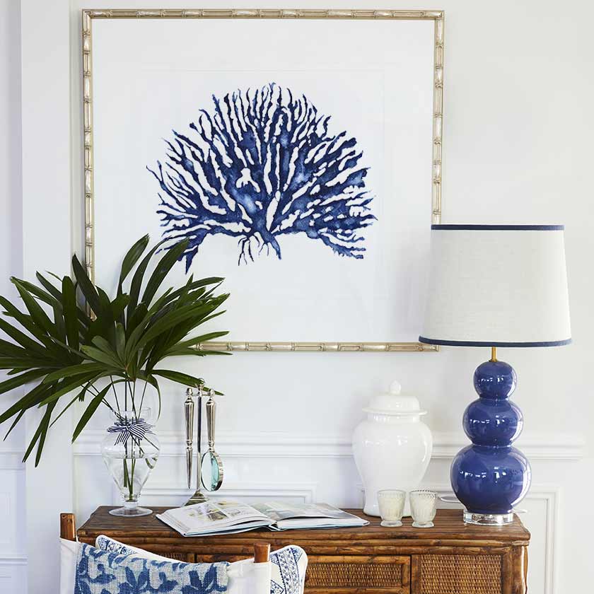 Blue Coral Wall Art Print in Hampton Style Living Room - Kerri Shipp Driftwood Interiors
