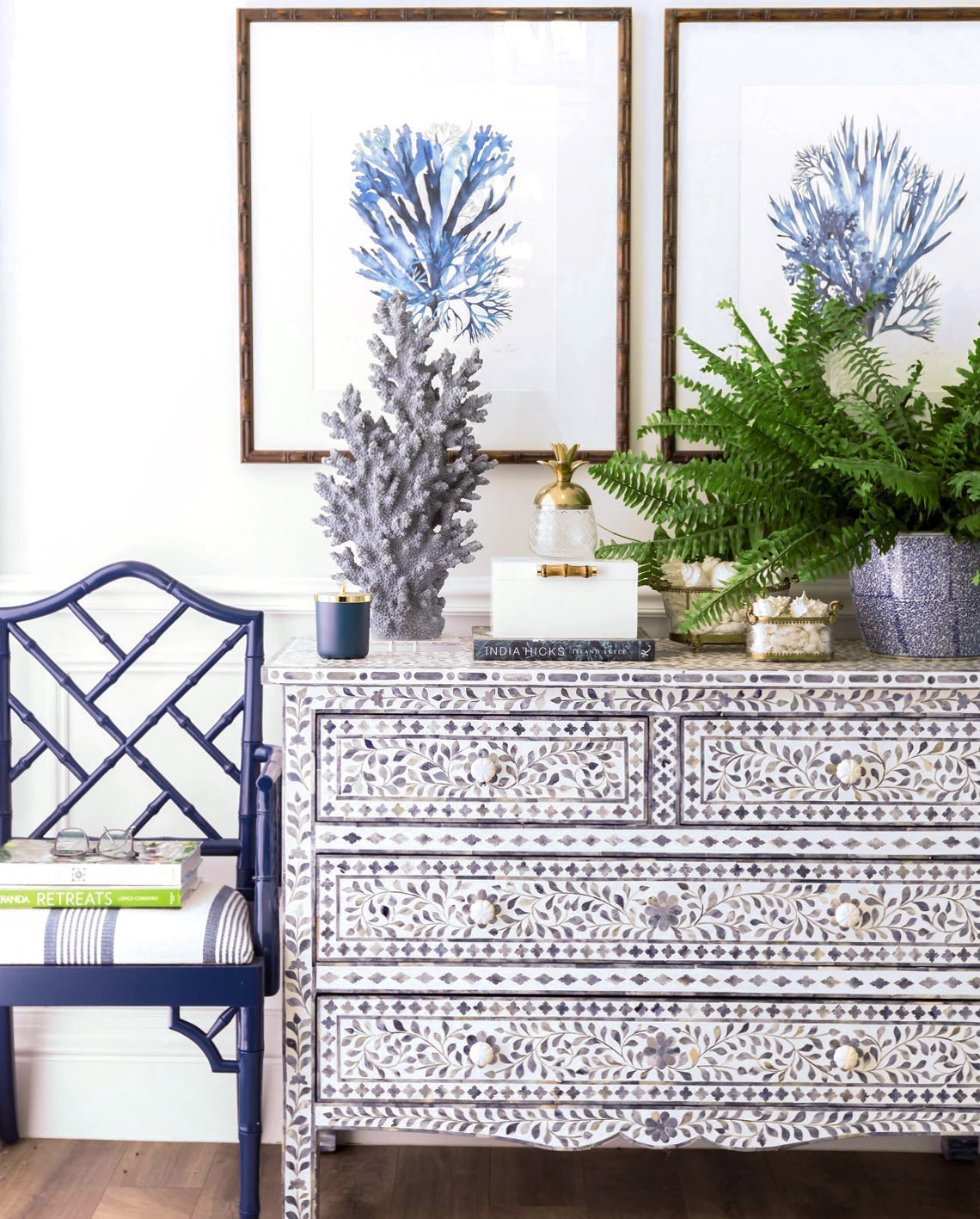 Coral Wall Art Print - Seaweed Collage II in Blue - Driftwood Interiors