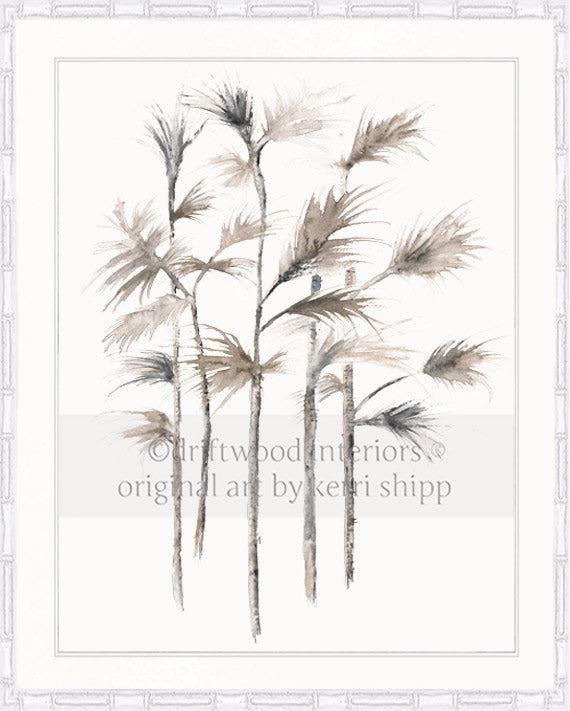 Boho wall art print - Sepia Palm I Artwork in white bamboo frame by Driftwood Interiors