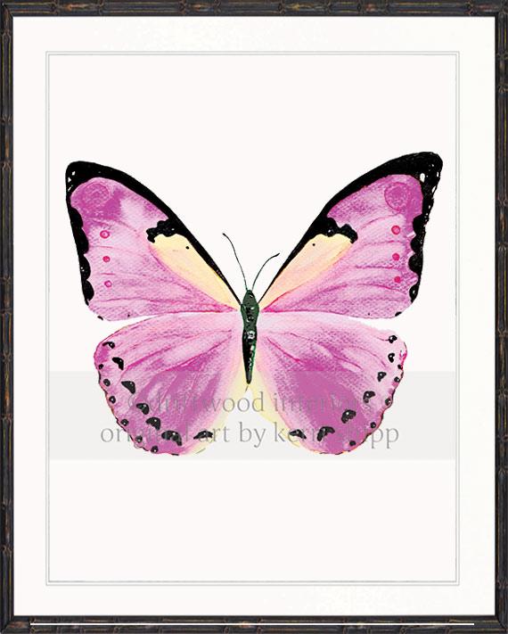 Butterfly Art in Rose Pink in black bamboo frame - Driftwood Interiors