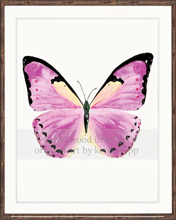 Butterfly Art in Rose Pink in brown bamboo frame - Driftwood Interiors