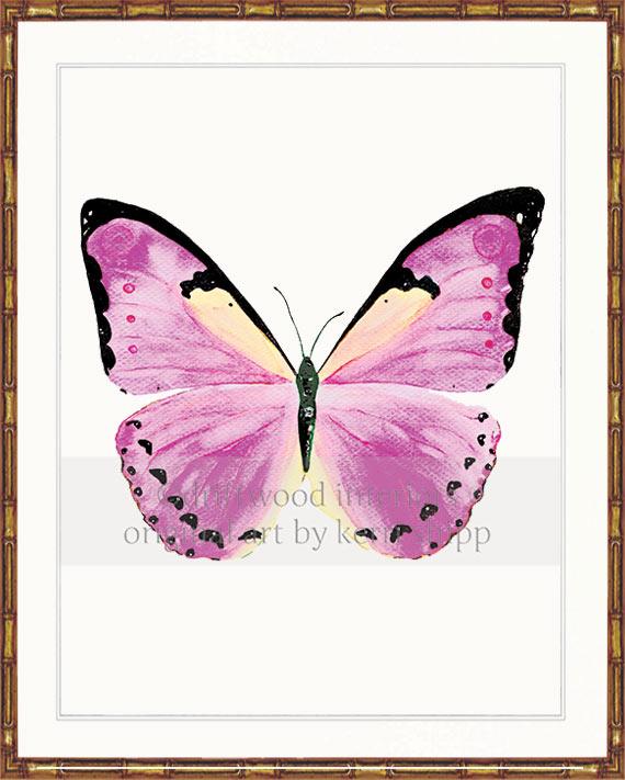 Butterfly Art in Rose Pink in gold bamboo frame - Driftwood Interiors