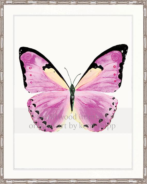 Butterfly Art in Rose Pink in silver bamboo frame - Driftwood Interiors