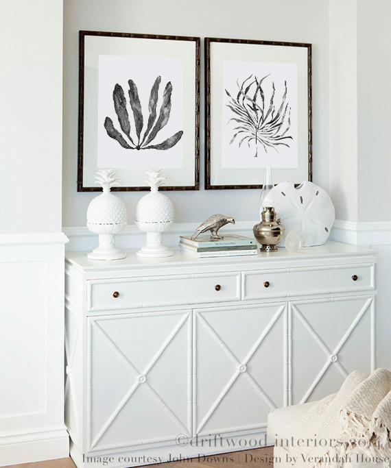 Wall Art in Bedroom - Black Coral Seaweed Wall Art prints in bamboo frames - Driftwood Interiors
