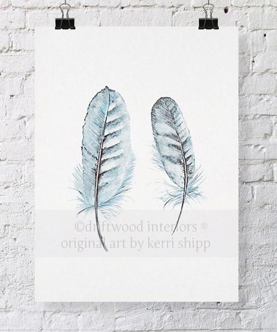 &#39;Collected&#39; Feather Print in Duck Egg Blue - Driftwood Interiors