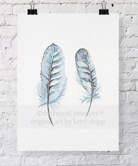 &#39;Collected&#39; Feather Print in Duck Egg Blue - Driftwood Interiors