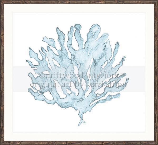 Designer Boys Art - Pale Blue Coral III Wall Art Print by Kerri Shipp in Brown Bamboo Frame