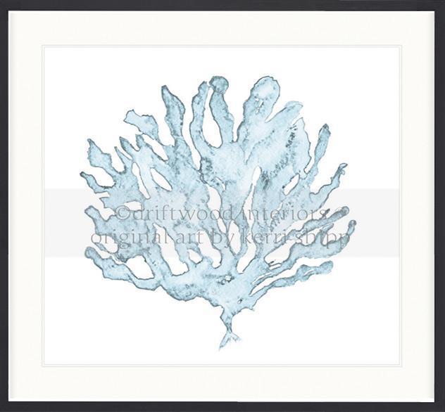 Designer Boys Art - Pale Blue Coral III Wall Art Print by Kerri Shipp in Black Timber Frame