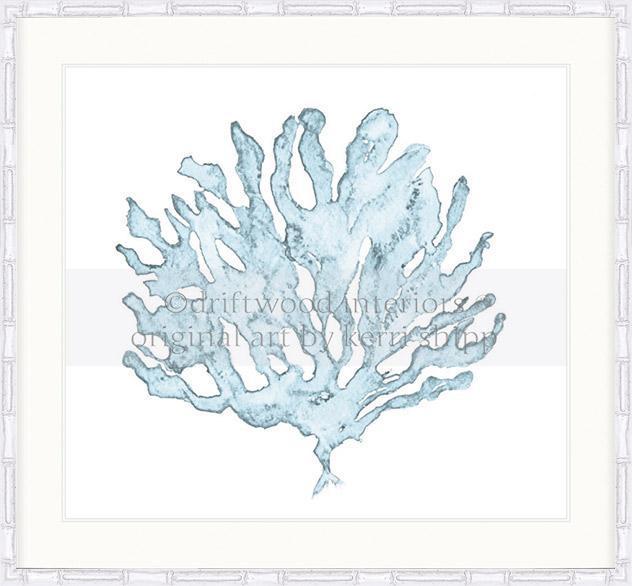 Designer Boys Art - Pale Blue Coral III Wall Art Print by Kerri Shipp in White Bamboo Frame