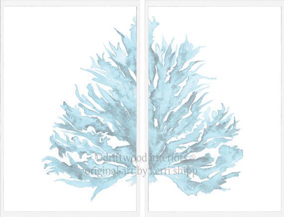 Coral Diptych Wall Art Print II in Pale Blue - Driftwood Interiors