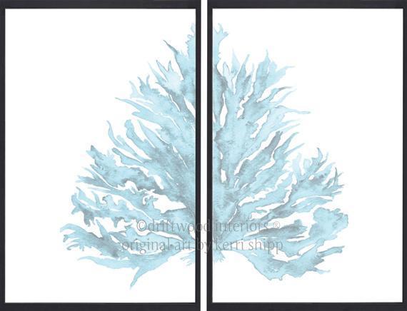Coral Diptych Wall Art Print II in Pale Blue - Driftwood Interiors