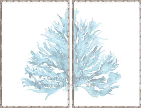 Coral Diptych Wall Art Print II in Pale Blue - Driftwood Interiors
