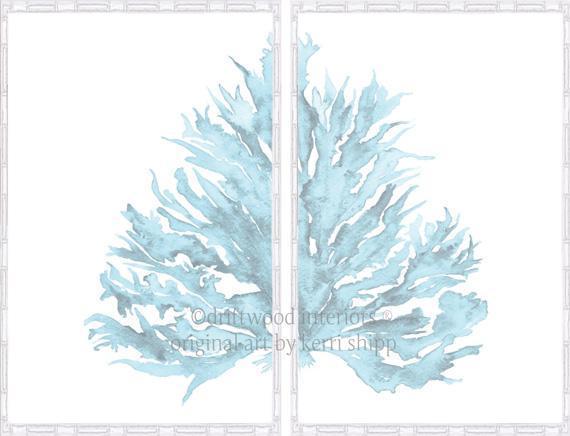 Coral Diptych Wall Art Print II in Pale Blue - Driftwood Interiors