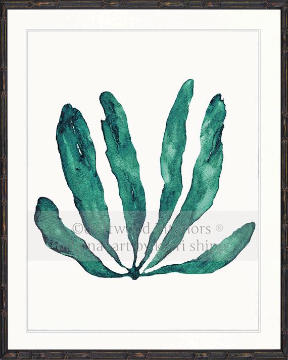 Wall Art Print - Seaweed III in Emerald Green in black bamboo frame - Driftwood Interiors