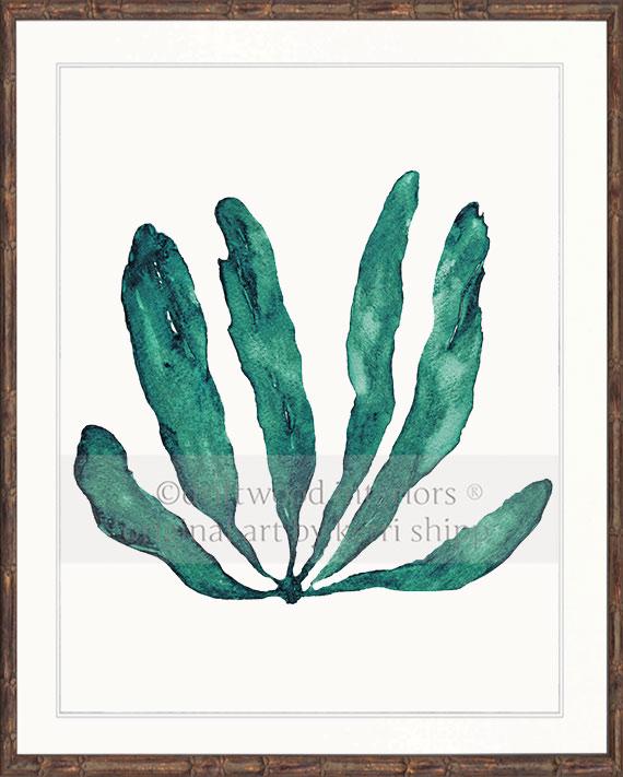 Wall Art Print - Seaweed III in Emerald Green in brown bamboo frame - Driftwood Interiors