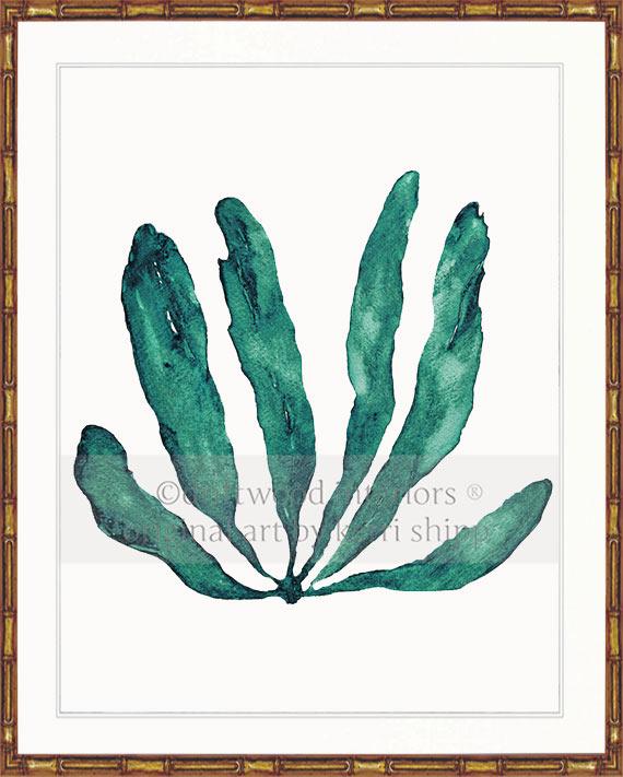 Wall Art Print - Seaweed III in Emerald Green in gold bamboo frame - Driftwood Interiors
