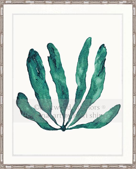 Wall Art Print - Seaweed III in Emerald Green in silver bamboo frame - Driftwood Interiors