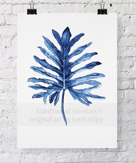 Tropical Leaf II in Denim - Driftwood Interiors