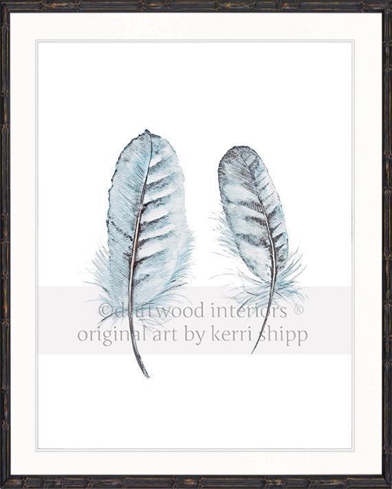&#39;Collected&#39; Feather Print in Duck Egg Blue - Driftwood Interiors