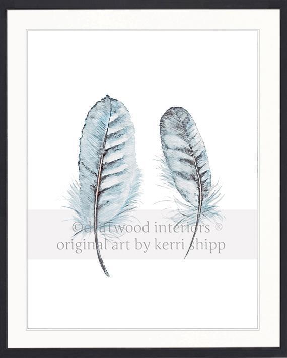 &#39;Collected&#39; Feather Print in Duck Egg Blue - Driftwood Interiors
