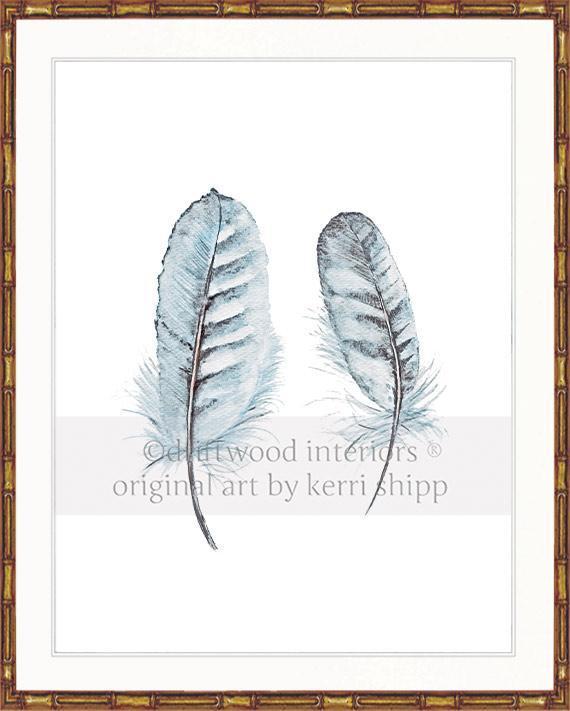 &#39;Collected&#39; Feather Print in Duck Egg Blue - Driftwood Interiors