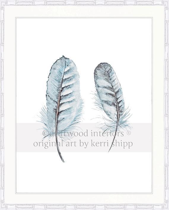 &#39;Collected&#39; Feather Print in Duck Egg Blue - Driftwood Interiors