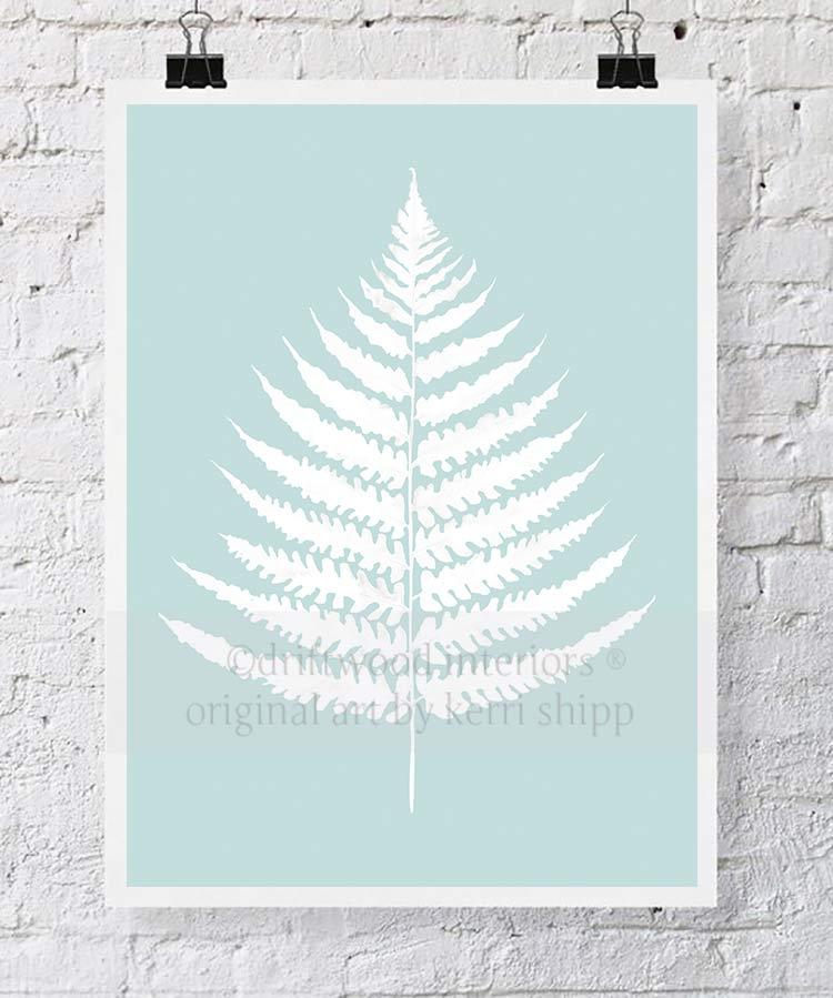 White Fern I on Duck Egg Blue - Driftwood Interiors