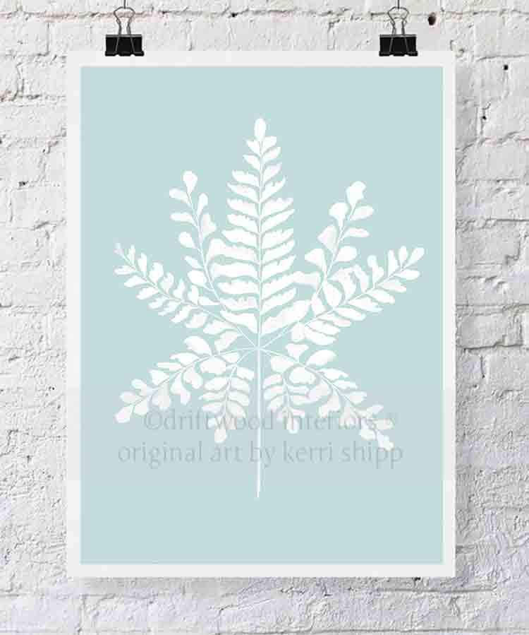 White Fern III on Duck Egg Blue - Driftwood Interiors