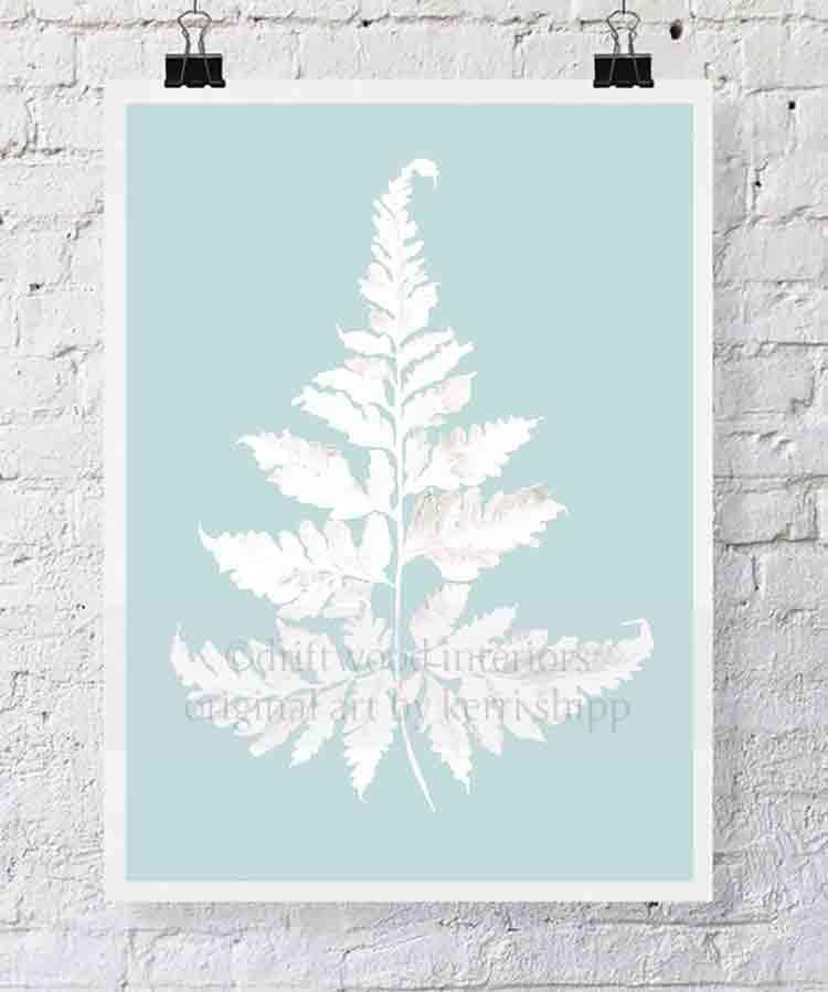 White Fern IV on Duck Egg Blue - Driftwood Interiors