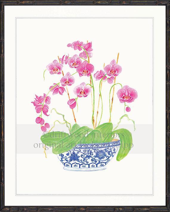 Pink Orchids in Vintage Blue - Driftwood Interiors