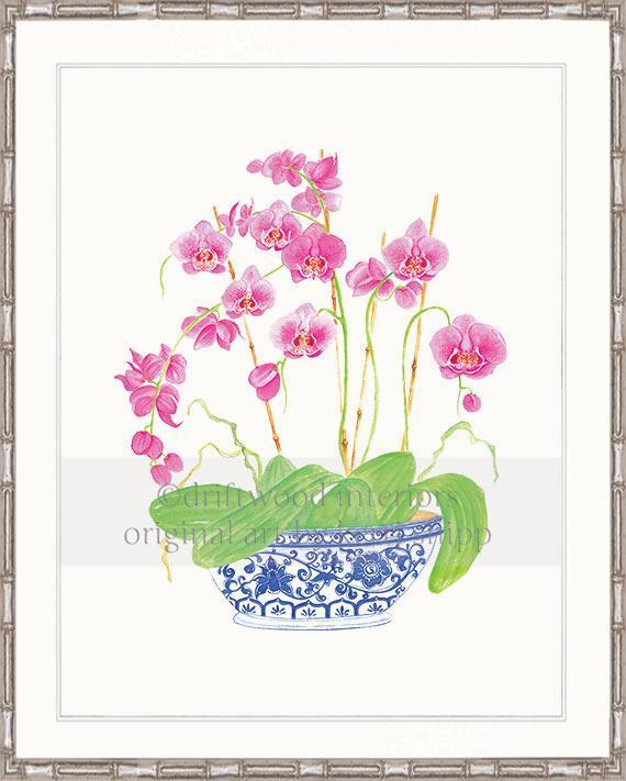 Pink Orchids in Vintage Blue - Driftwood Interiors
