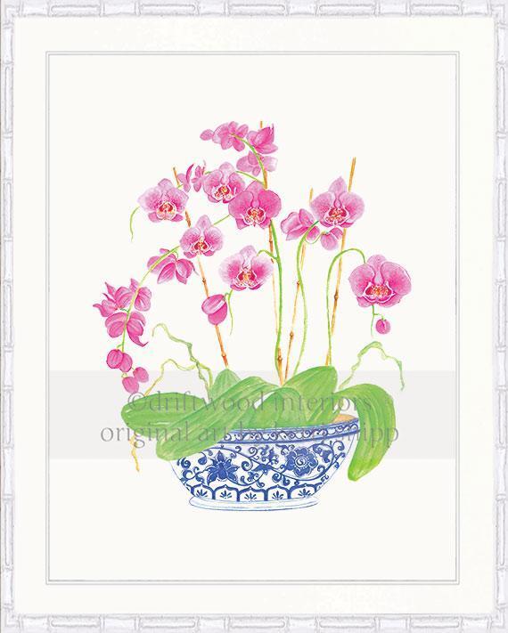 Pink Orchids in Vintage Blue - Driftwood Interiors