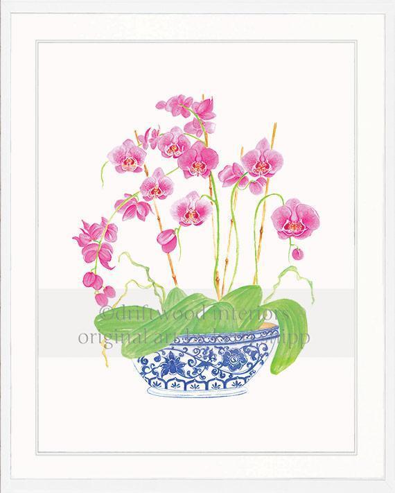 Pink Orchids in Vintage Blue - Driftwood Interiors