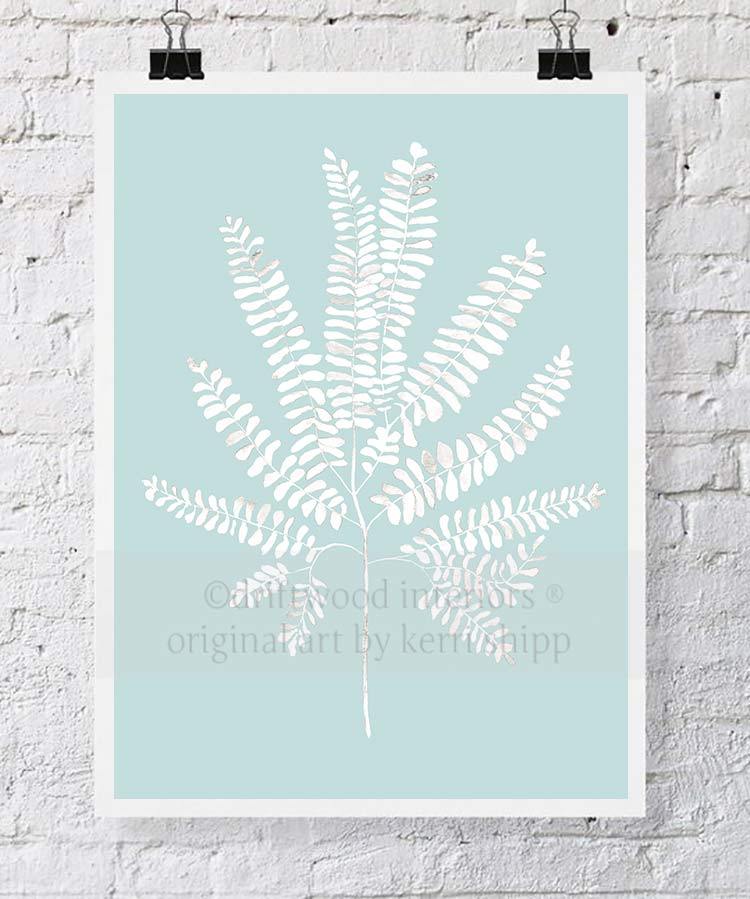 Wall Art Australia - White Fern VI Wall Art Print on duck egg blue background - Driftwood Interiors