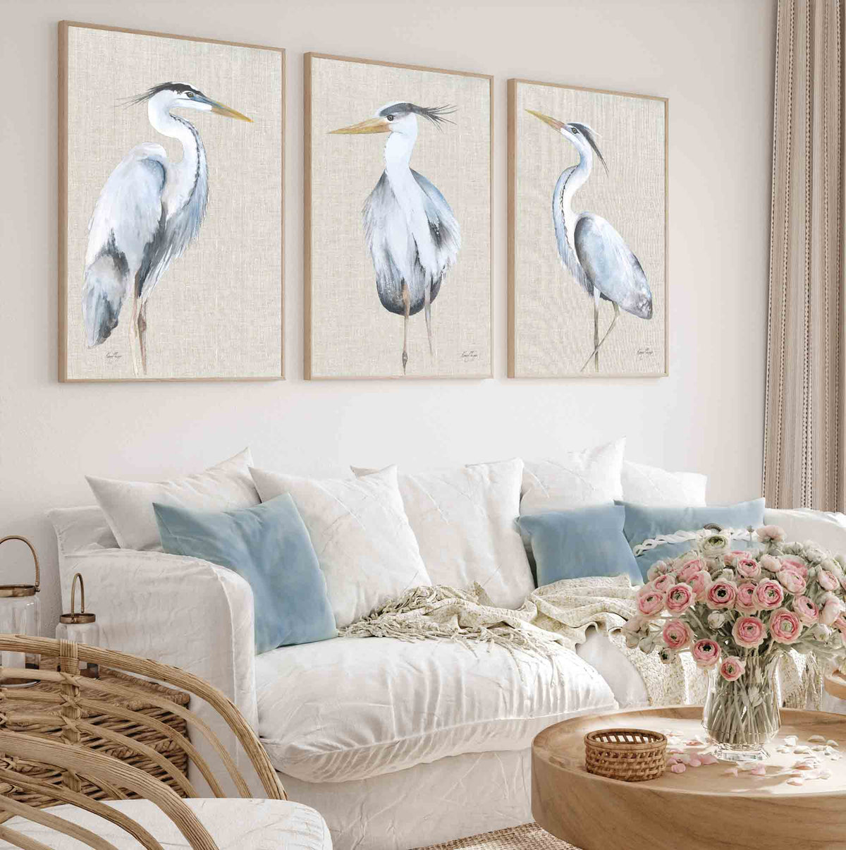 Set of 3 Great Blue Heron Wall Art Prints | Watercolour Bird Print Set | Driftwood Interiors