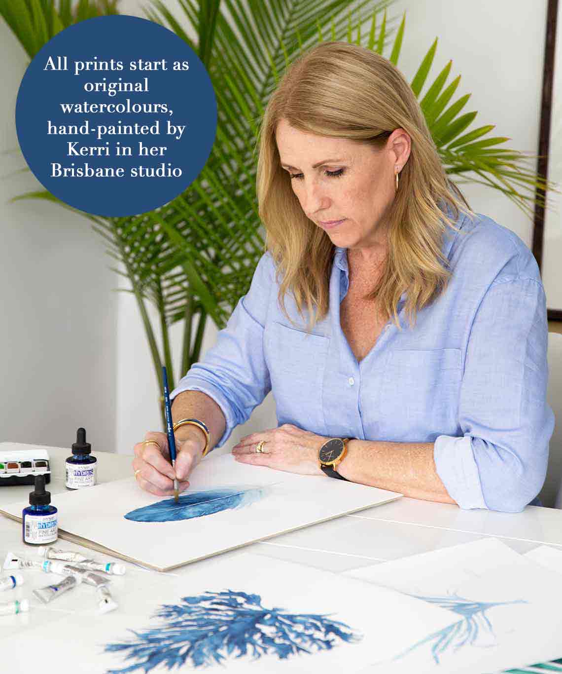 Artist Kerri Shipp for Driftwood Interiors painting in watercolour