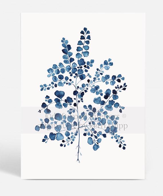 Fern Wall Art Print - Maidenhair Fern in Denim
