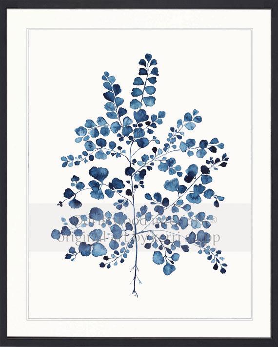 Fern Wall Art Print - Maidenhair Fern in Denim