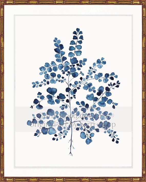 Fern Wall Art Print - Maidenhair Fern in Denim