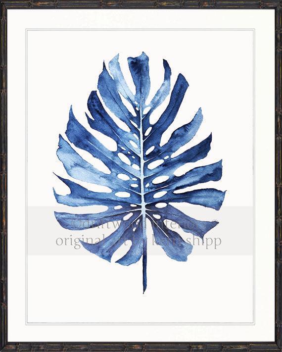 Monstera Leaf in Denim - Driftwood Interiors