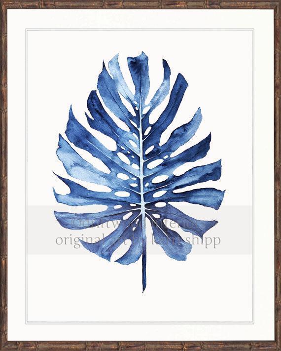 Monstera Leaf in Denim - Driftwood Interiors