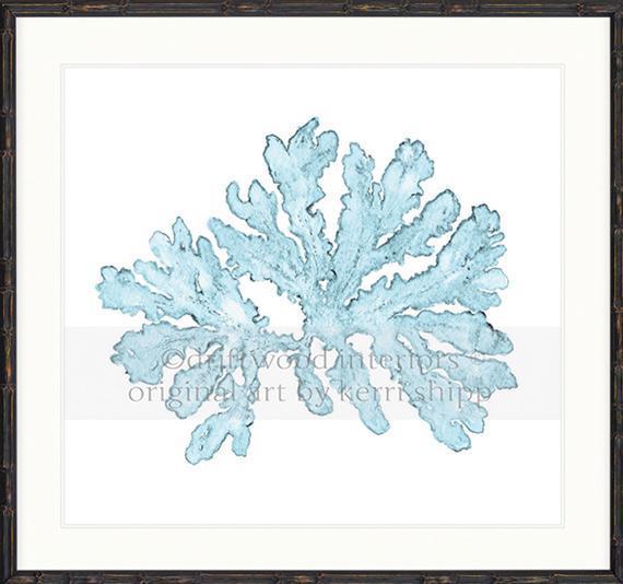 Designer Boys Art - Pale Blue Coral I Wall Art Print by Kerri Shipp in Black Bamboo Frame