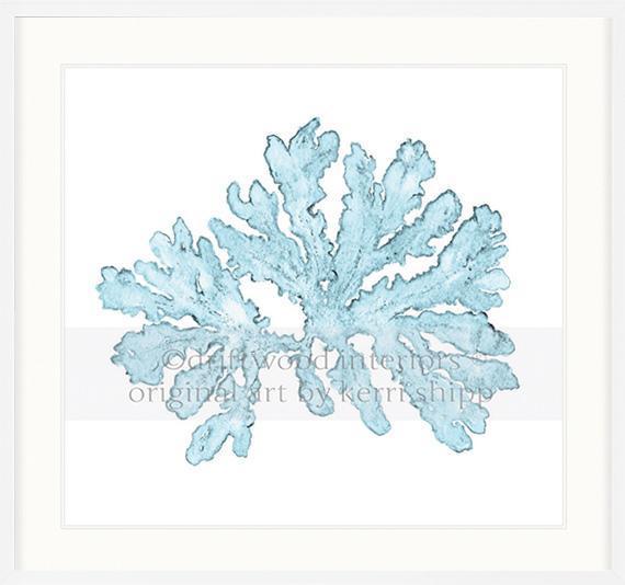 Designer Boys Art - Pale Blue Coral I Wall Art Print by Kerri Shipp in White Timber Frame
