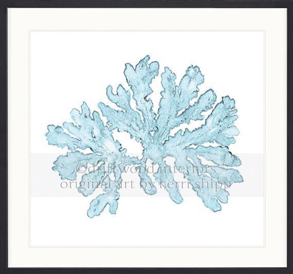 Designer Boys Art - Pale Blue Coral I Wall Art Print by Kerri Shipp in Black Timber  Frame