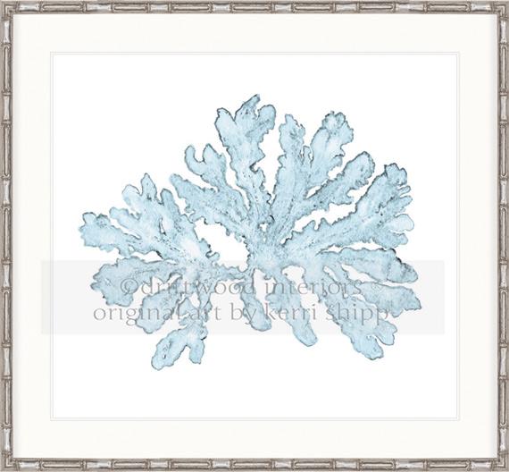 Designer Boys Art - Pale Blue Coral I Wall Art Print by Kerri Shipp in Silver Bamboo Frame