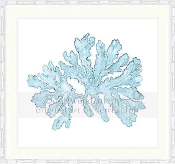 Designer Boys Art - Pale Blue Coral I Wall Art Print by Kerri Shipp in White Bamboo Frame