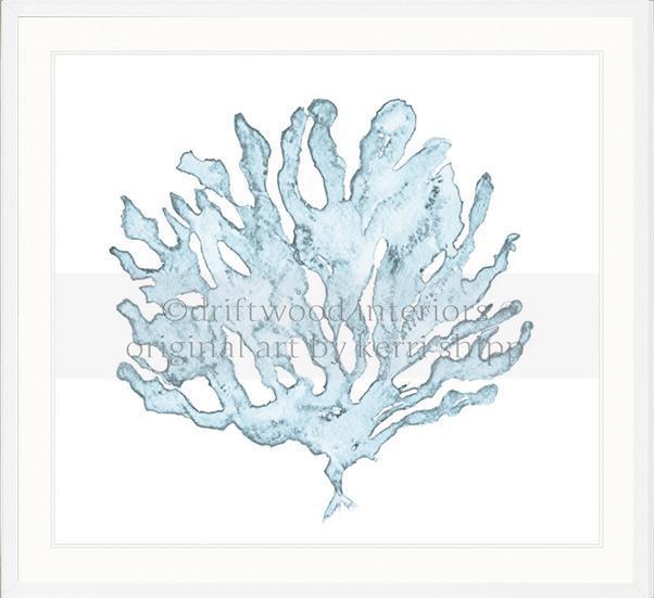 Designer Boys Art - Pale Blue Coral III Wall Art Print by Kerri Shipp in White Timber Frame