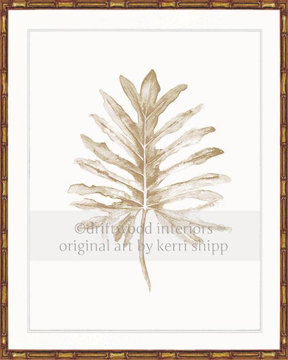 Wall Art Print - Tropical Leaf in Natural II print in gold bamboo frame - Driftwood Interiors