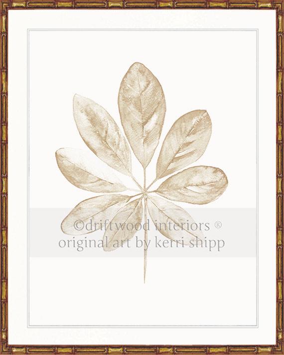 Wall Art Print - Tropical Leaf in Natural in gold bamboo frame by Kerri Shipp Driftwood Interiors