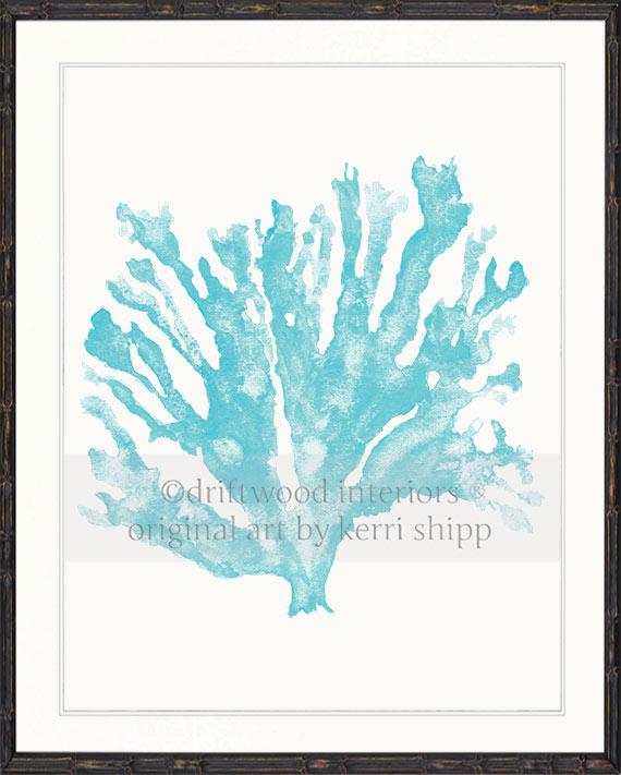 Coral Wall Art - Turquoise Sea Coral Print in black bamboo frame by Driftwood Interiors